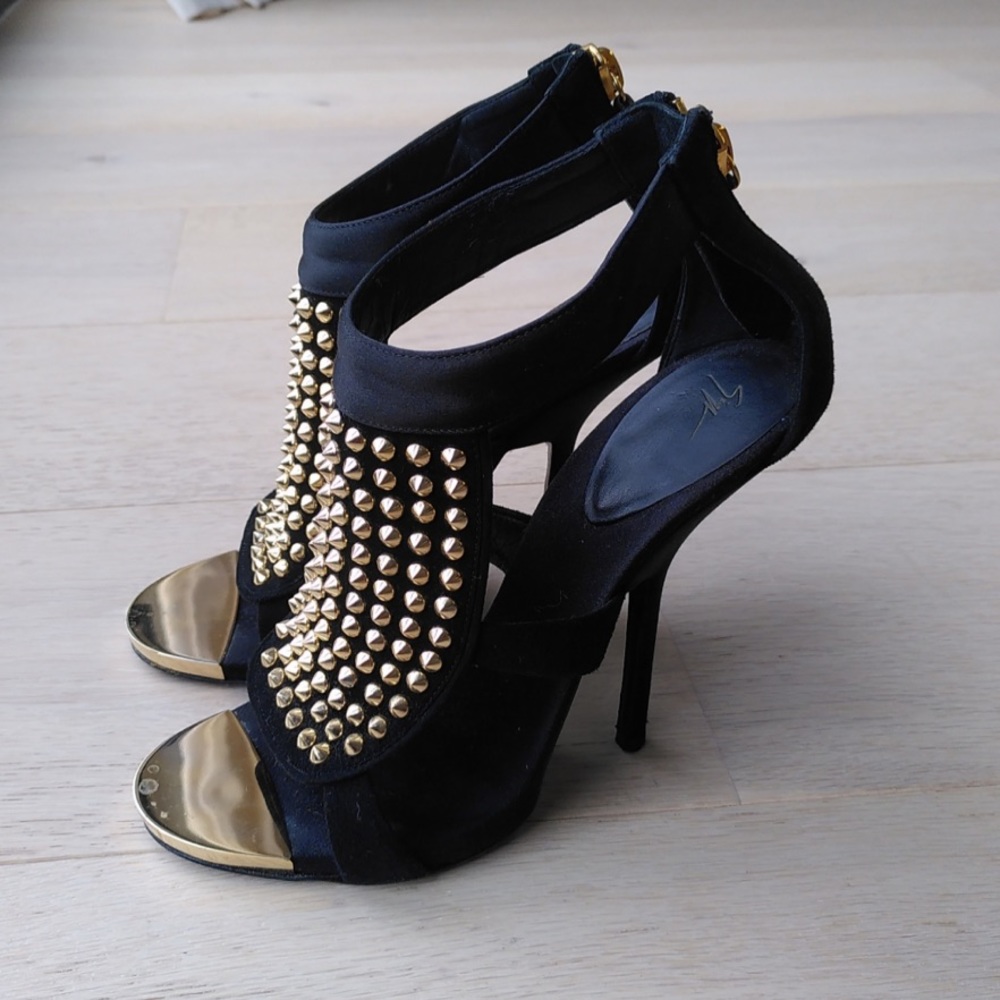 Giusseppe Zannotti Studded Satin Heel Suede Bootie